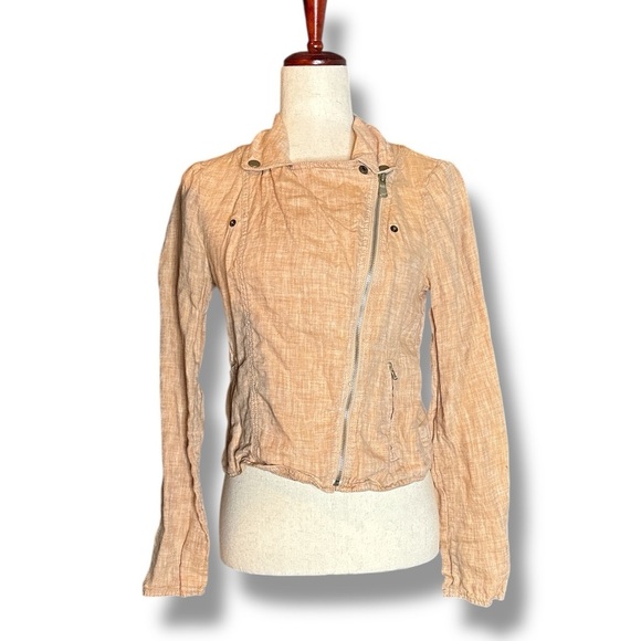 Lou & Grey Jackets & Blazers - Lou & Gray Orange Linen Asymmetrical Zip Moto Jacket Size xS